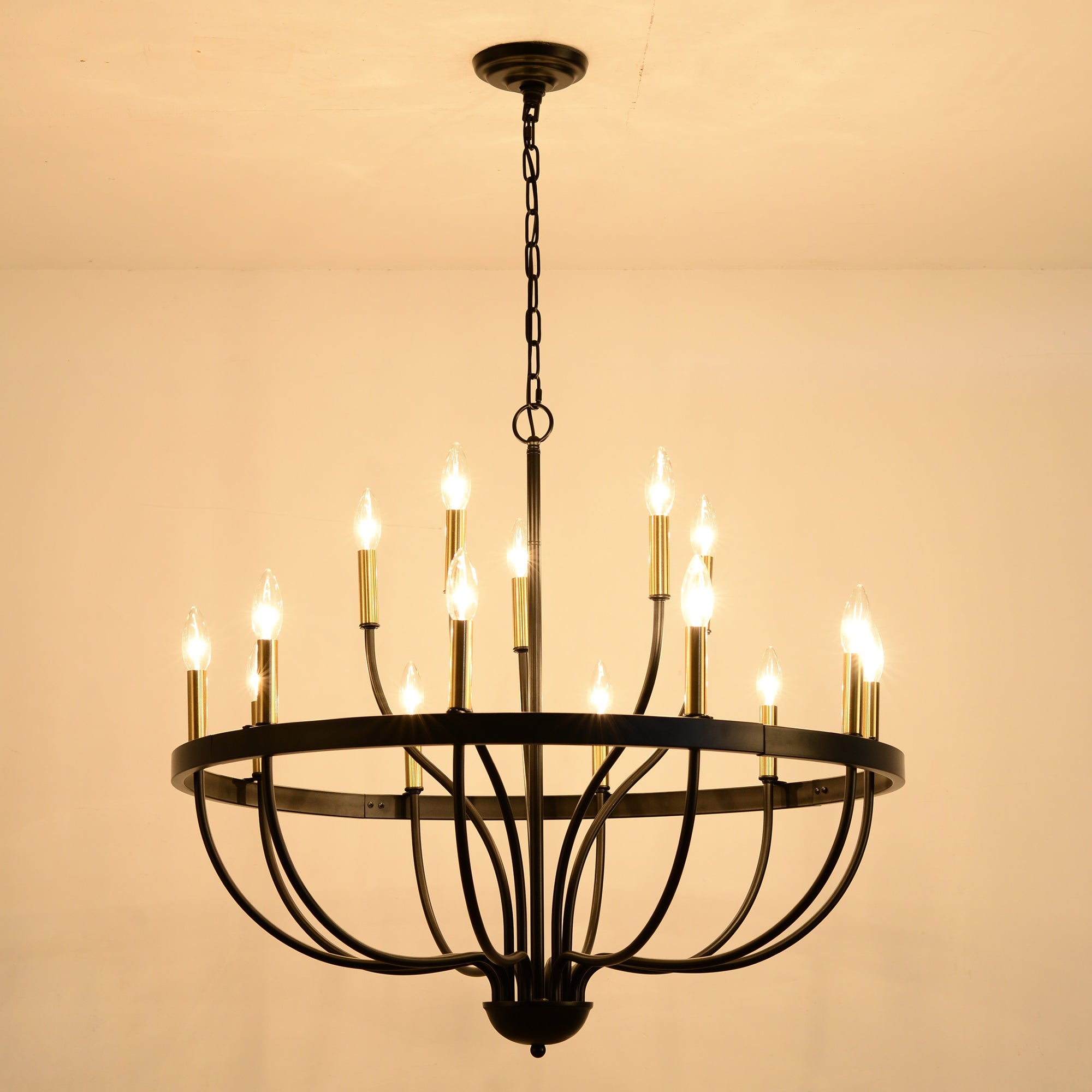 15-Light Industrial Iron Candle Chandelier Modern Farmhouse Pendant Light