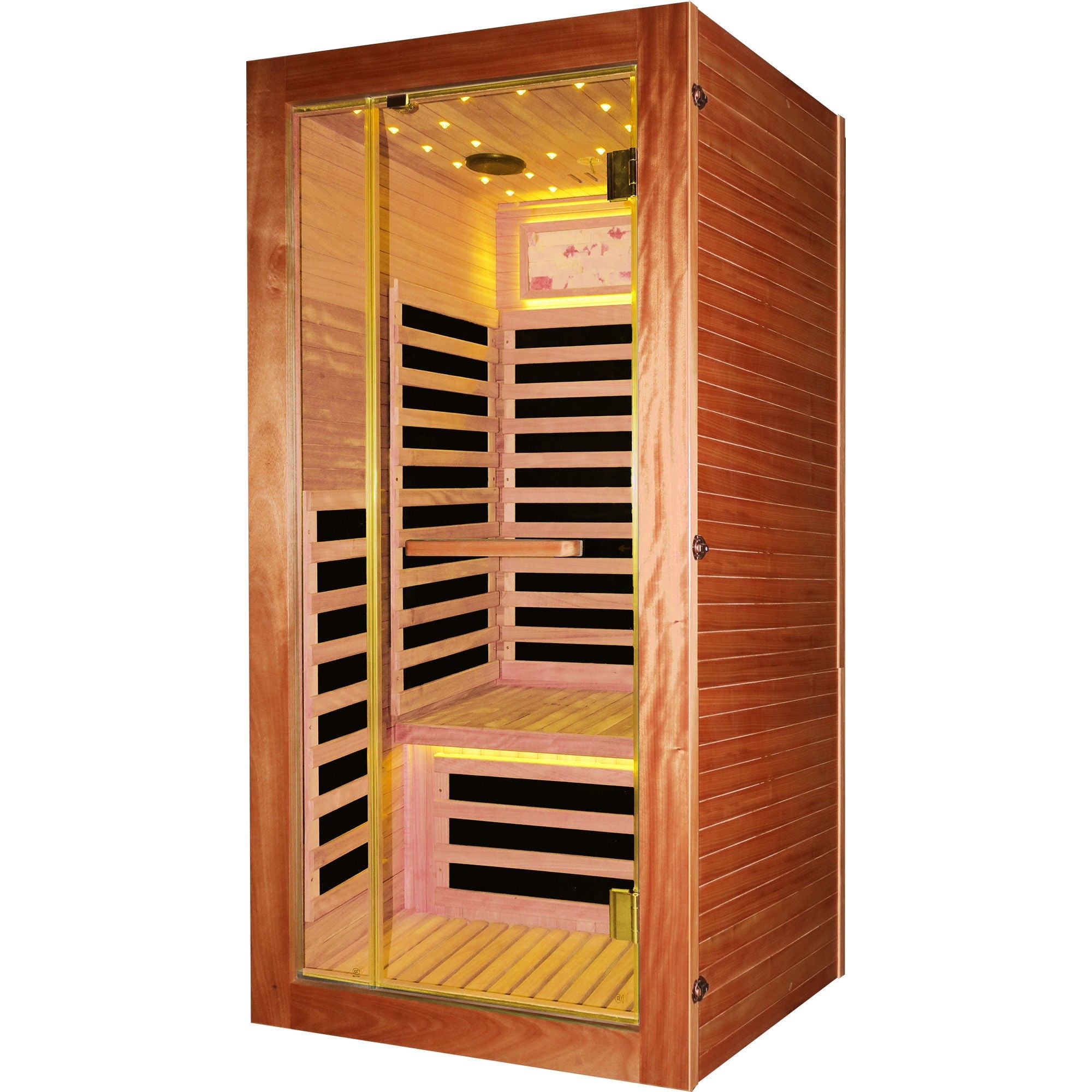 Single Person Sauna Room With LED Lighting, Epoxy Heating Plates, And Compact Design - American White Oak
