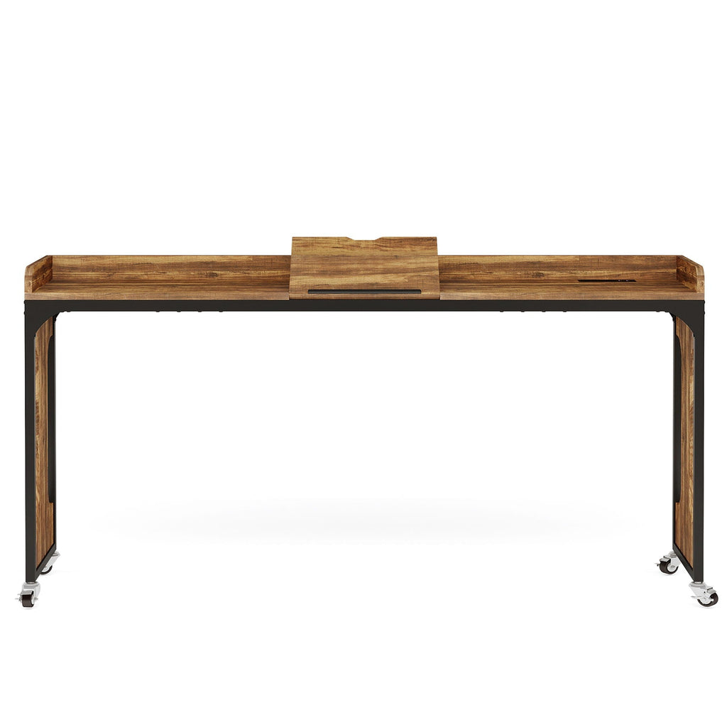 Height Adjustable Overbed Table With Wheels - Rustic Brown