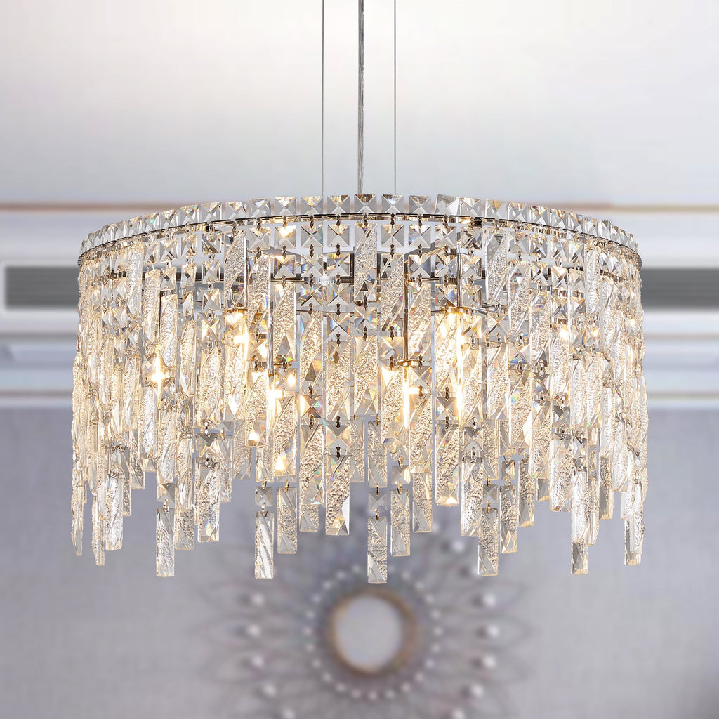 24" Luxurious Round Silver Crystal Chandelier