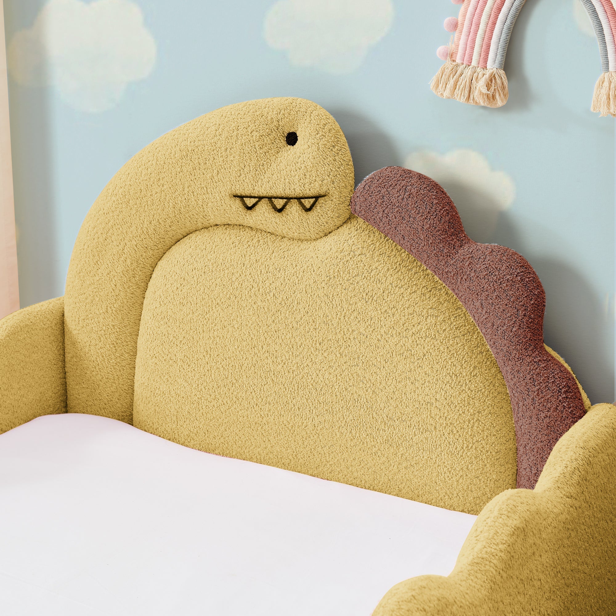 Twin Size Dinosaur-Shaped Kids Bed with Safety Guardrails