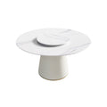 Modern Artificial Stone Round Plywood Base Dining Table, Can Accommodate 6 People, Artificial Stone Turntable (Not Including Chairs) - White / Beige