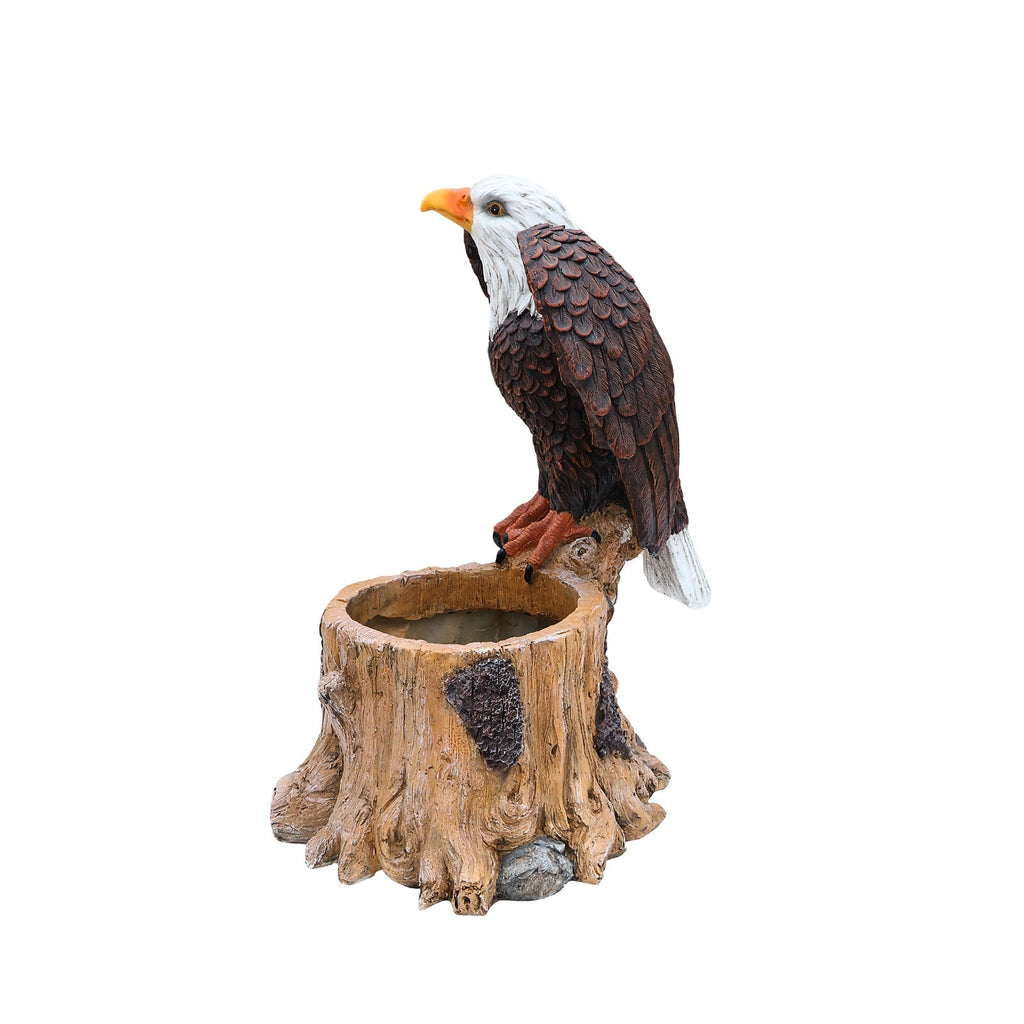 Majestic Eagle Garden Planter Pot on Tree Stump Base