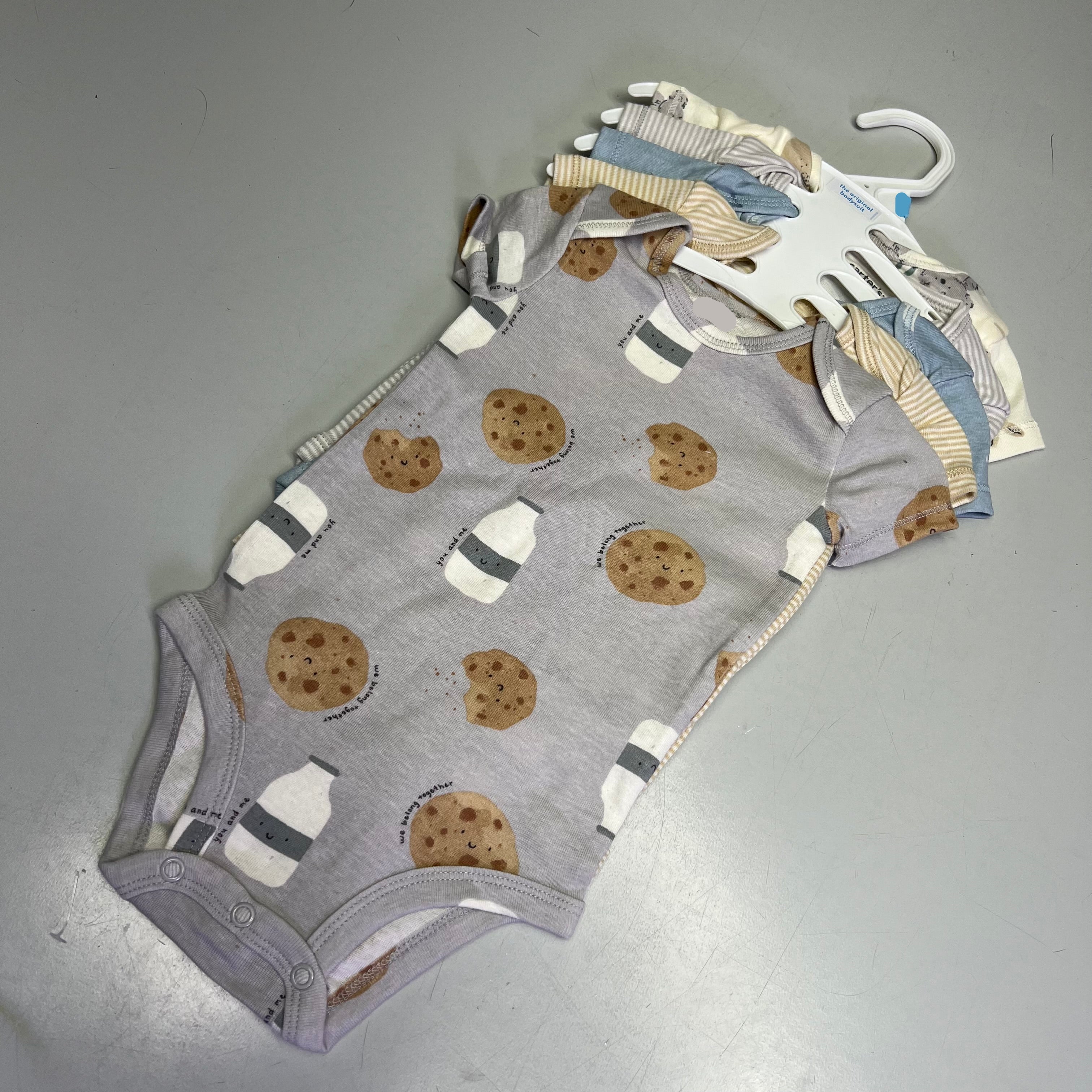 CARTERS (5 PIECE SET) Milk & Cookie - Animal Bodysuit Baby Boys Sz 6M Blue/White