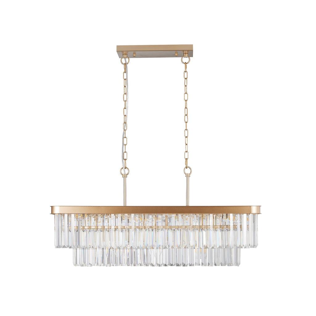 Rectangular Crystal Chandelier Adjustable Gold Iron Ceiling Light