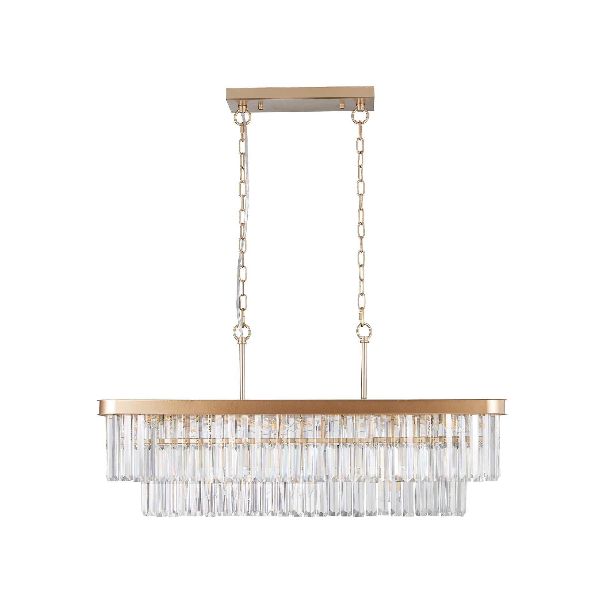 Rectangular Crystal Chandelier Adjustable Gold Iron Ceiling Light