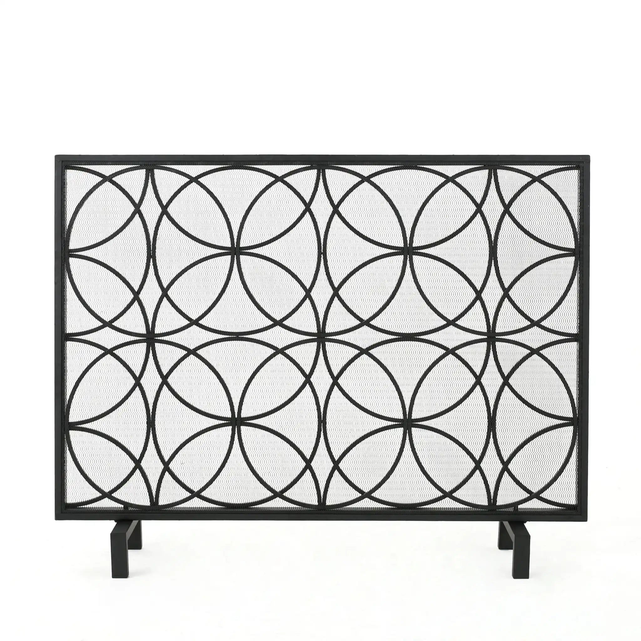 Thayer Single Panel Iron Fireplace Screen with Geometric Design
