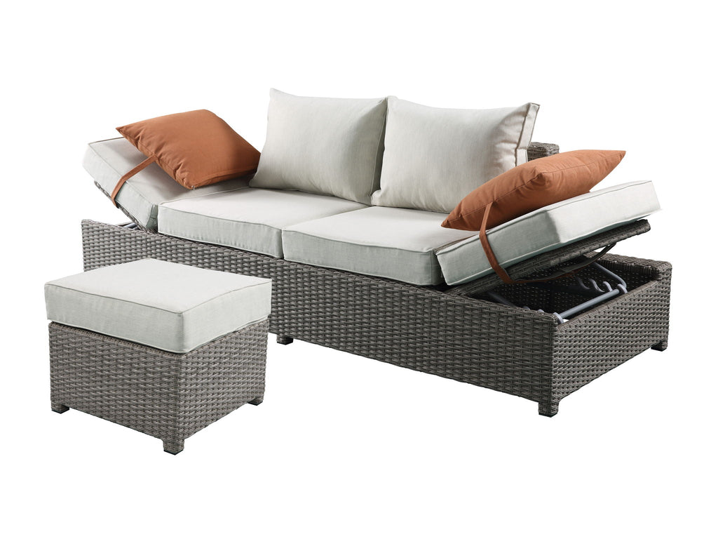 Salena All Weather Wicker Patio Sofa & Ottoman with 2 Toss Pillows