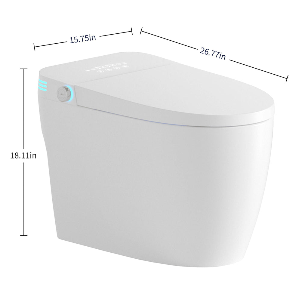 Tankless Smart Toilet With Bidet Built In, 1 Piece Bidet Toilet Seat, Auto Flush, Auto Open / Close, Heated Seat, Warm Water And Dry, Adjustable Temp, Remote Control Side Know - White