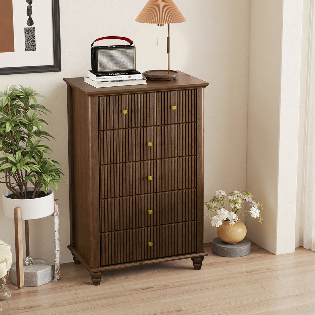 Fluted 5 Drawer Dresser, 45 Inch Tall Modern Chest of Drawers