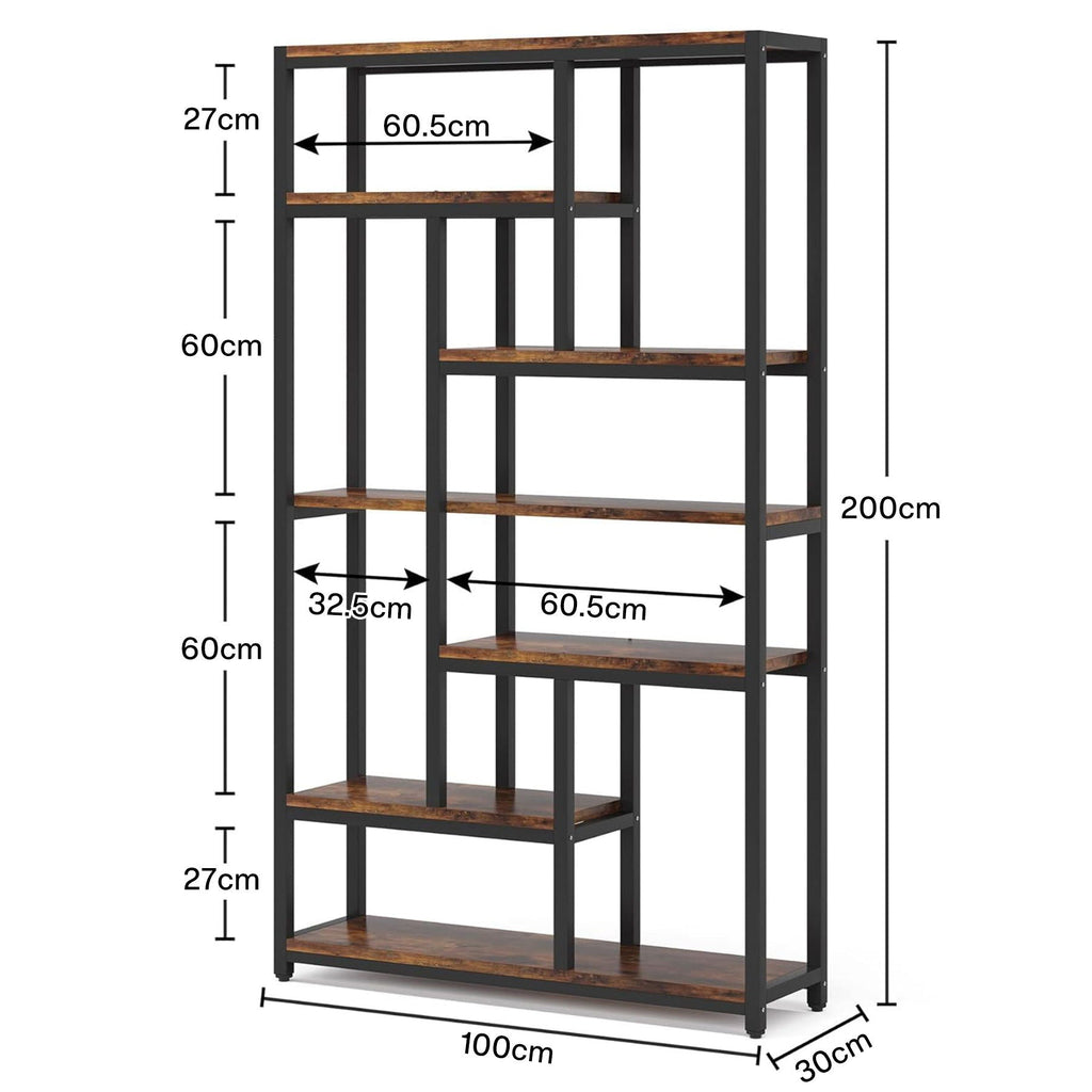 Extra Tall 7 Tier Industrial Etagere Bookcase with 10 Shelves Organizer