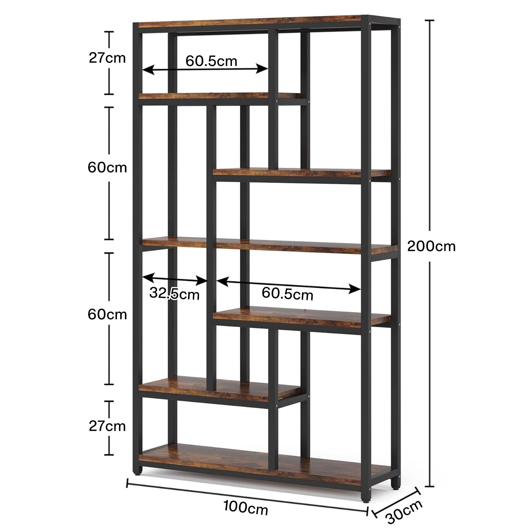 Extra Tall 7 Tier Industrial Etagere Bookcase with 10 Shelves Organizer