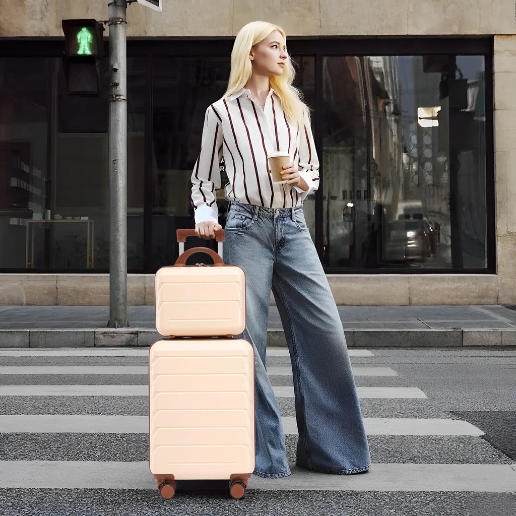 14'/20' 2-Piece Beige ABS Spinner Wheel Luggage Set
