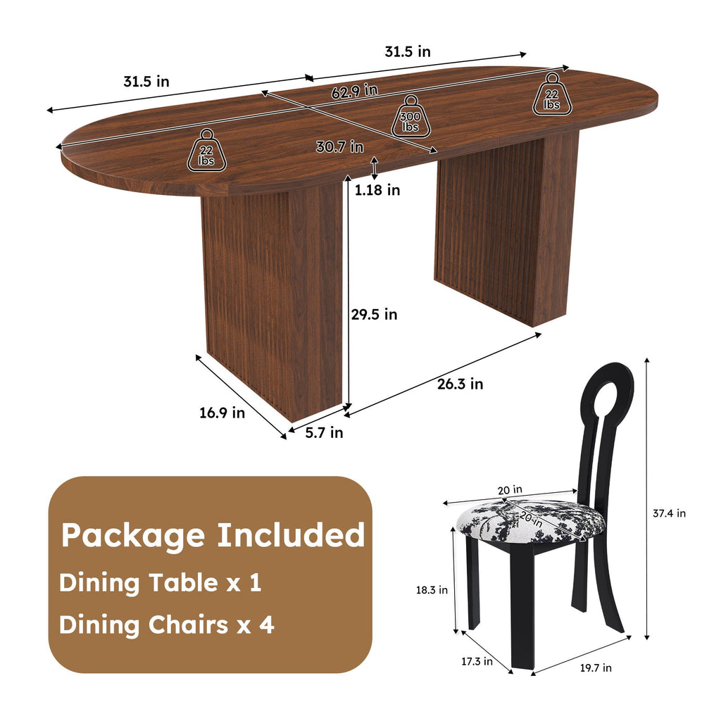 Oval Dining Table For 6 With 4 Upholstered Chairs - Walnut / Black
