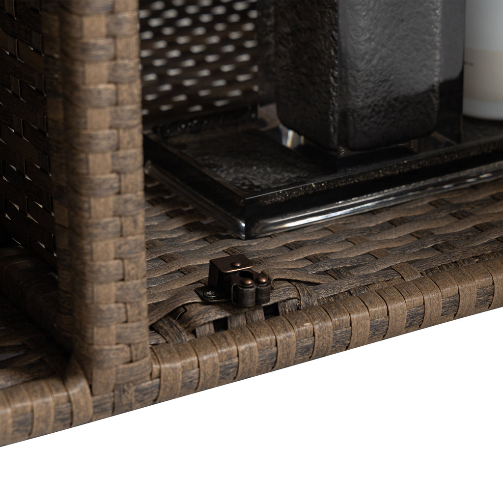 Outdoor Wicker Bar Cart with Glass Top and Wheels