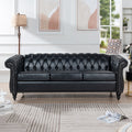 84.65" Black PU Rolled Arm Chesterfield Three Seater Sofa