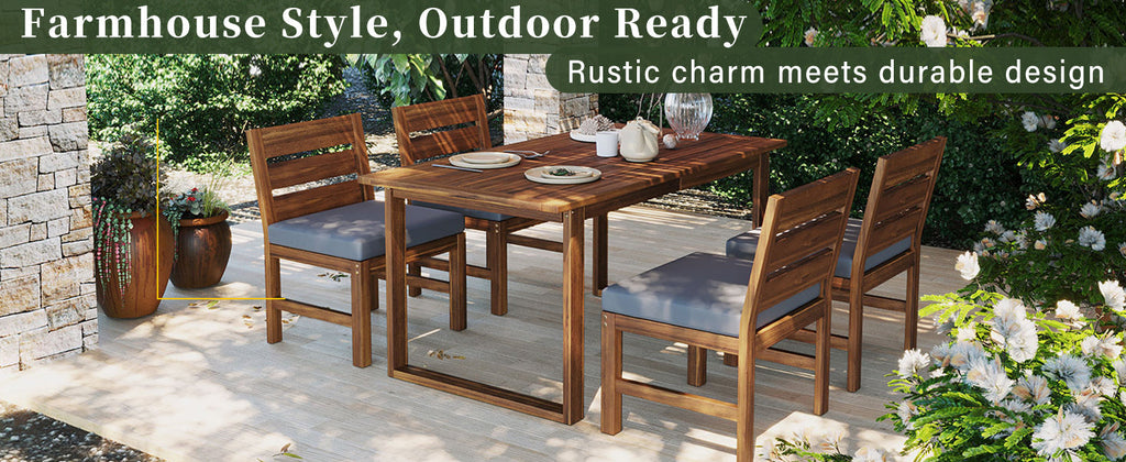 U_STYLE Farmhouse 5-Piece Outdoor Patio Dining Set with Adjustable Legs