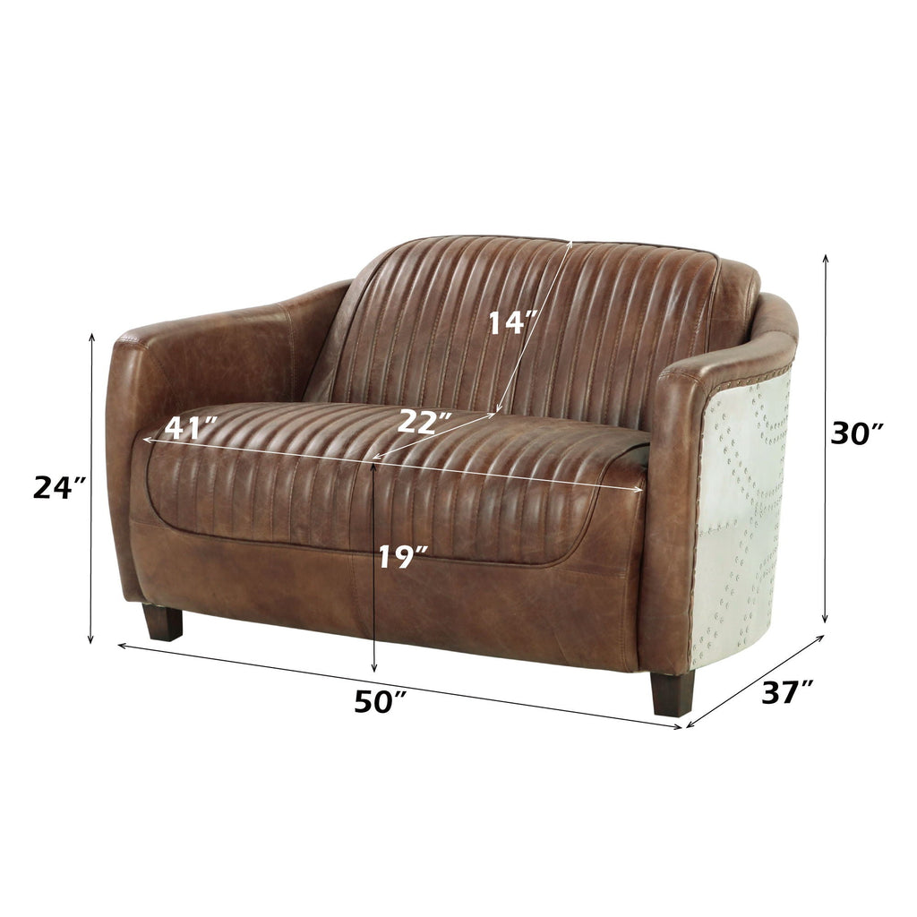 Brancaster Grain Leather Loveseat - Brown