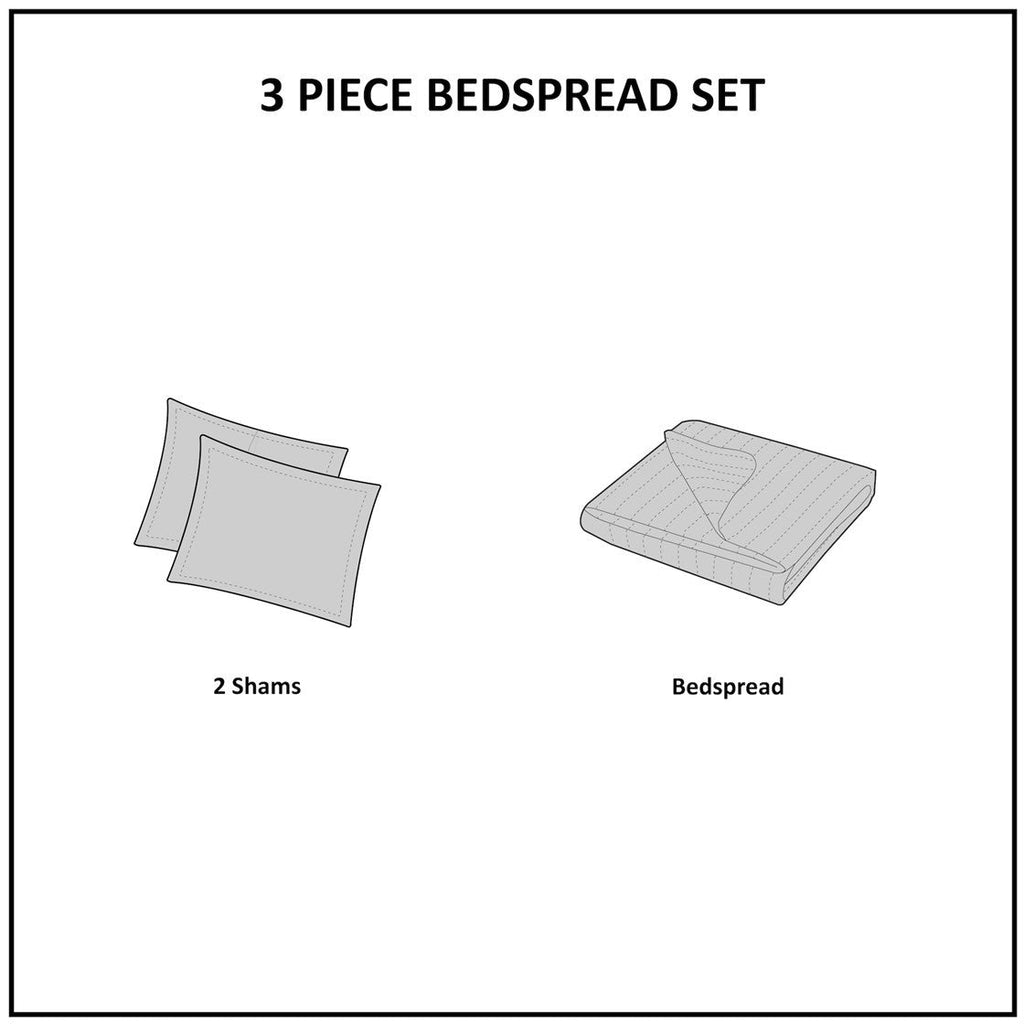3 Piece Reversible Bedspread Set Cream Full/Queen