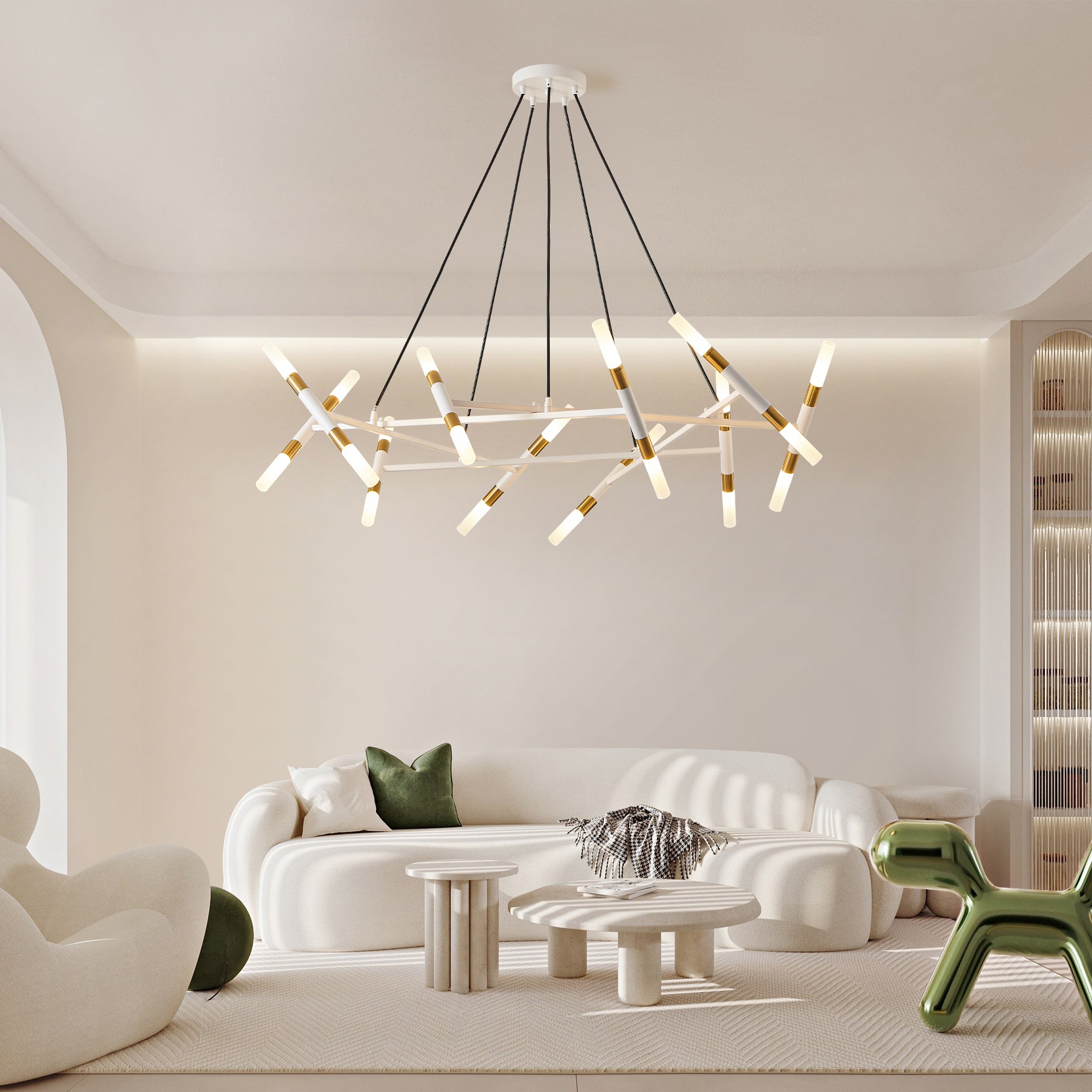 41" White & Golden Modern Chandelier Light Fixture