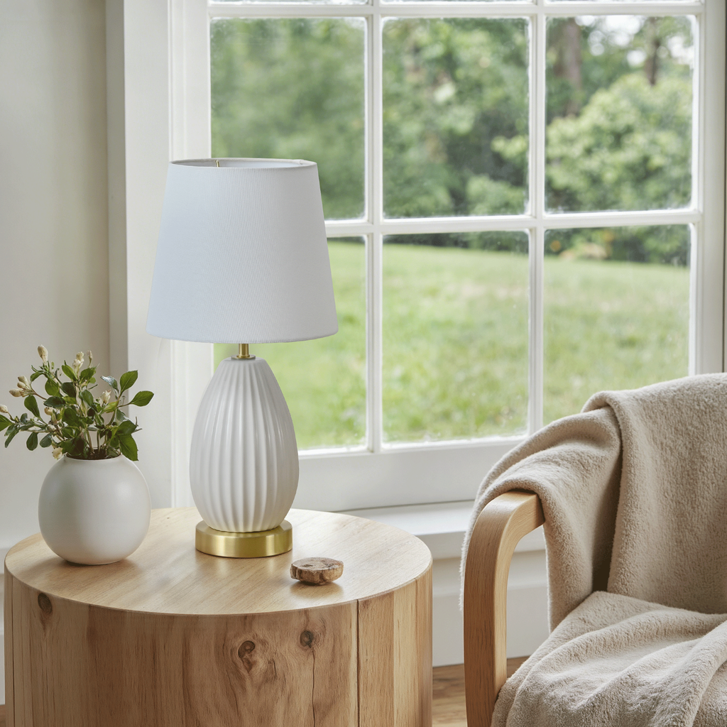 18-Inch Set of 2 Table Lamps, Antique Brass and White Finish