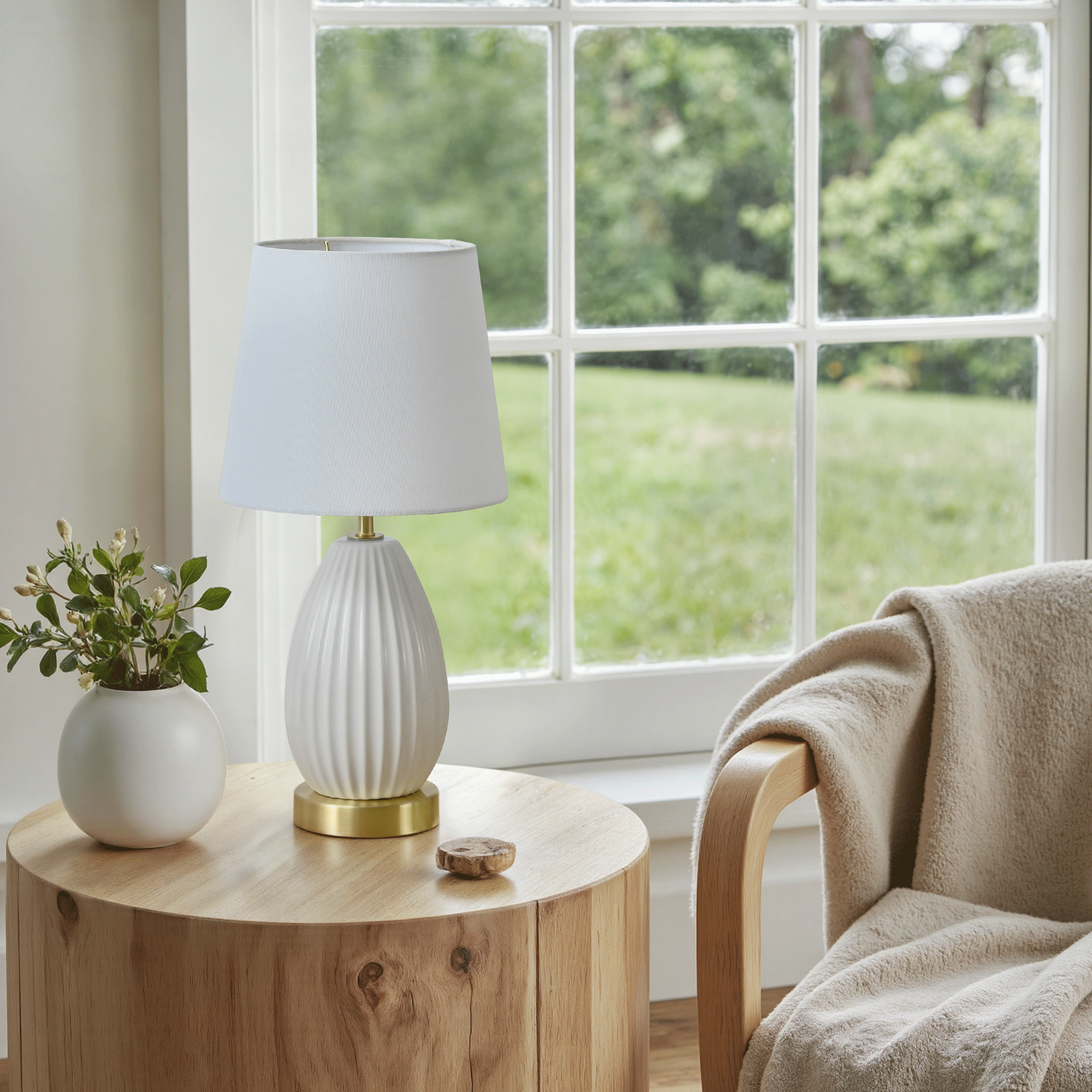 18-Inch Set of 2 Table Lamps, Antique Brass and White Finish