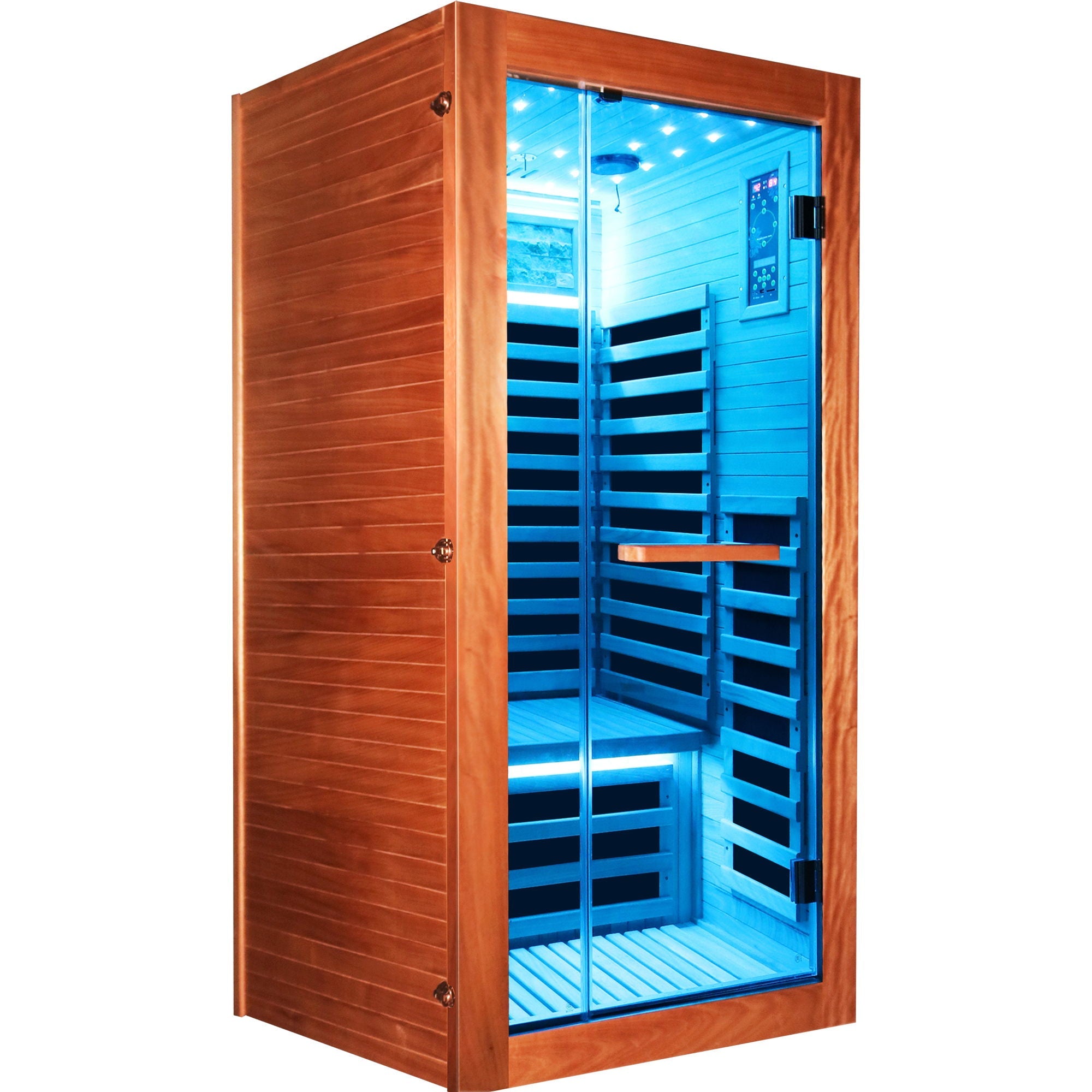 Single Person Sauna Room With LED Lighting, Epoxy Heating Plates, And Compact Design - American White Oak
