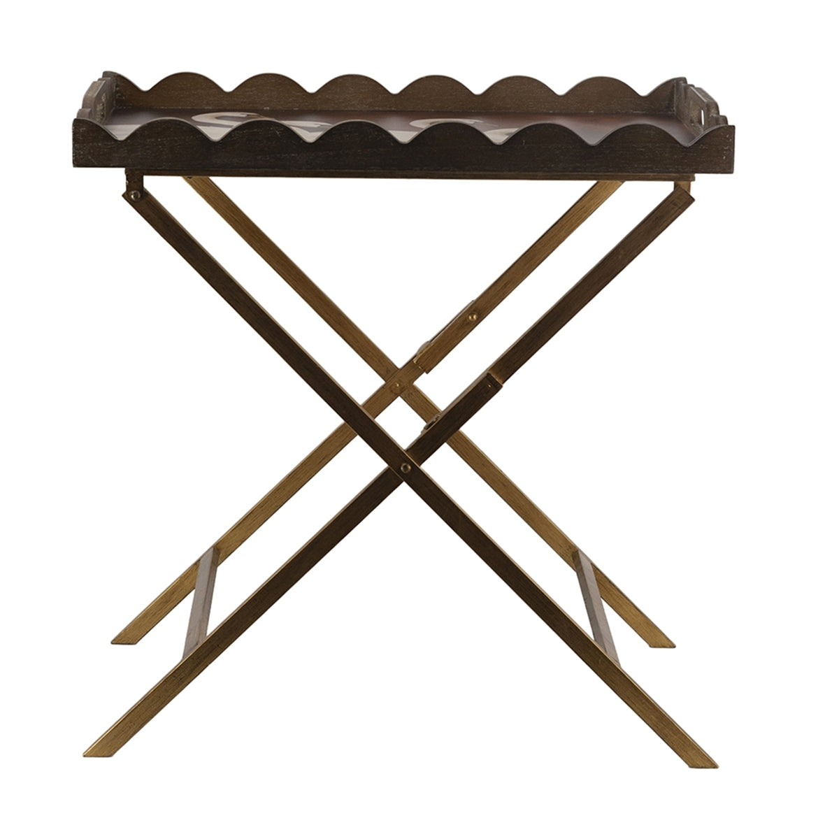23.5x15.5x24 Brown MDF Tray Table with White Swan Motif and Iron Base