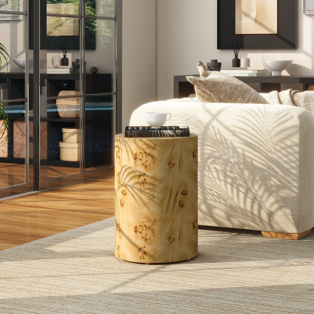 Nebula 22' Accent Pillar Side Table Warm Natural Brown Burl Wood