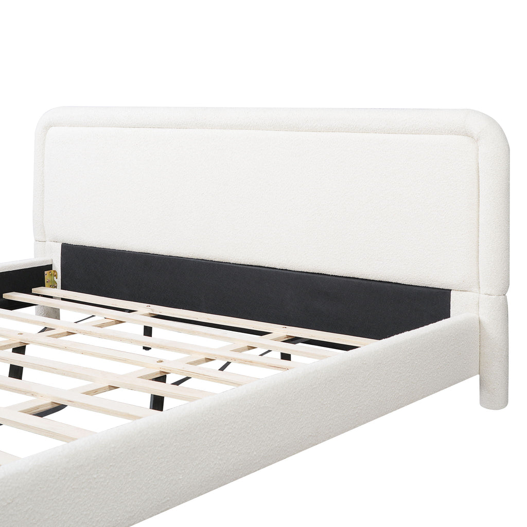 Upholstered Platform Bed Frame With Curved Headboard, Wood Slats Support