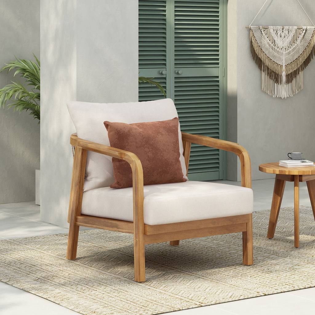 Outdoor Lounge Chair With Woven Backrest and Solid Wood Frame