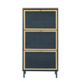 Modern Rattan 3 Door Shoe Rack Cabinet for Entryway