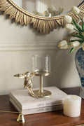 7x4x7.5' Gold Rabbit Pillar Candle Holder with Clear Glass Hurricane Shade