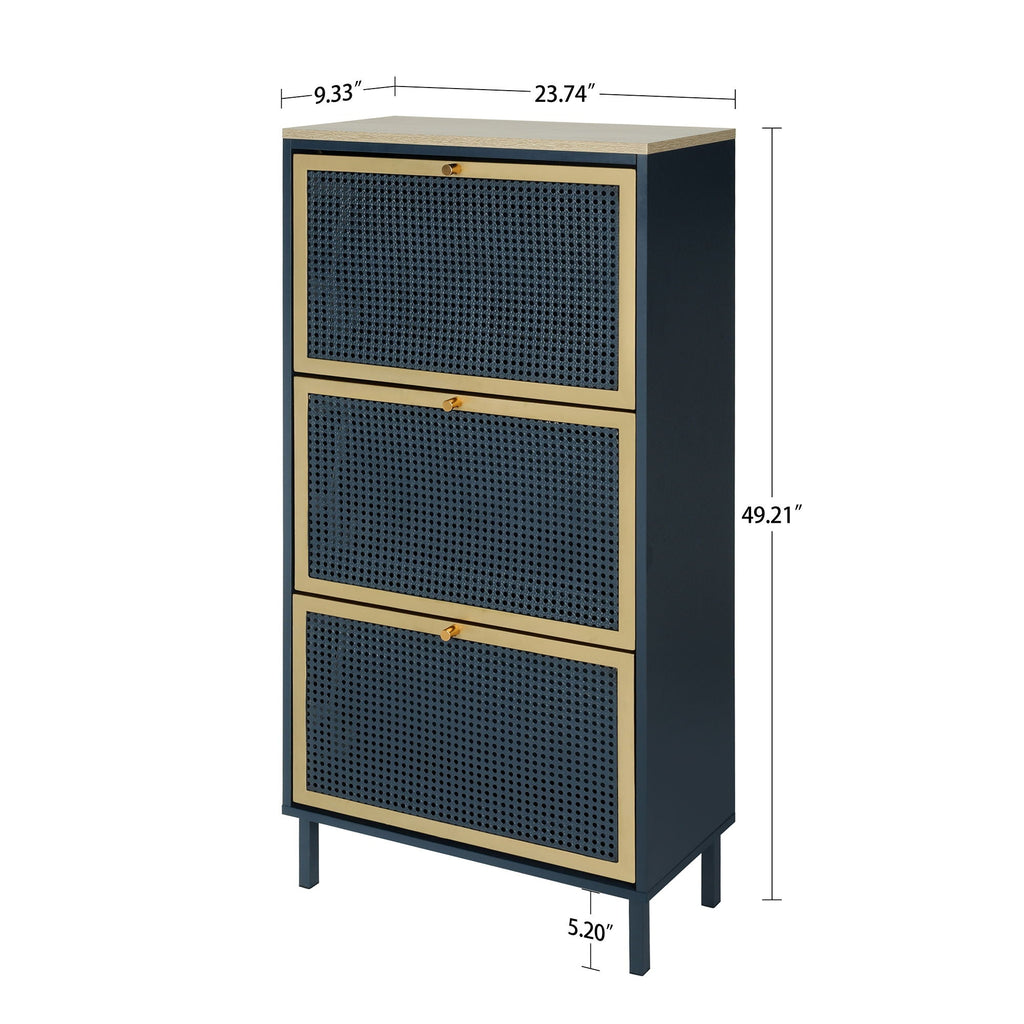 Modern Rattan 3 Door Shoe Rack Cabinet for Entryway