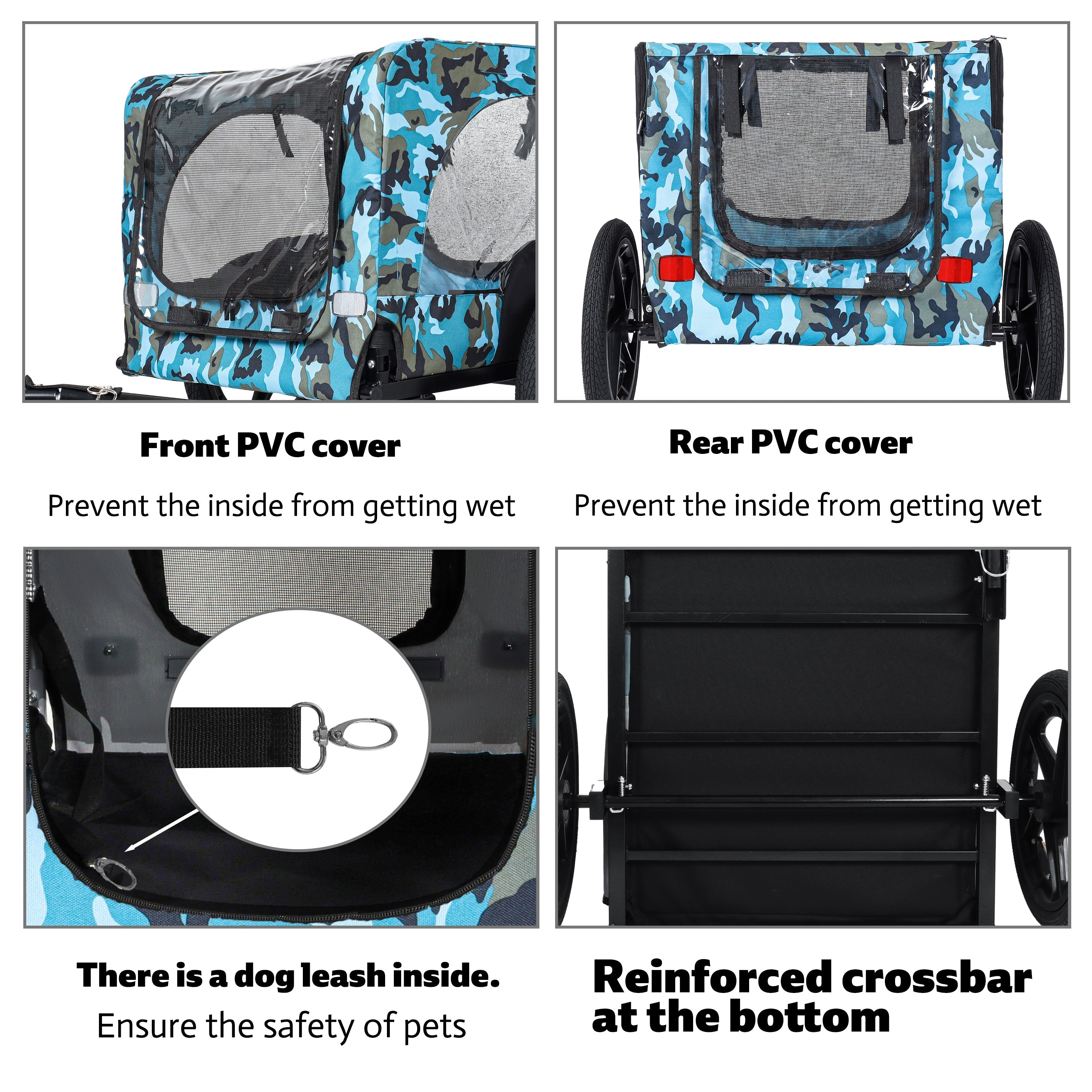 Outdoor Heavy Duty Collapsible Pet Bike Trailer with 16-Inch Wheels