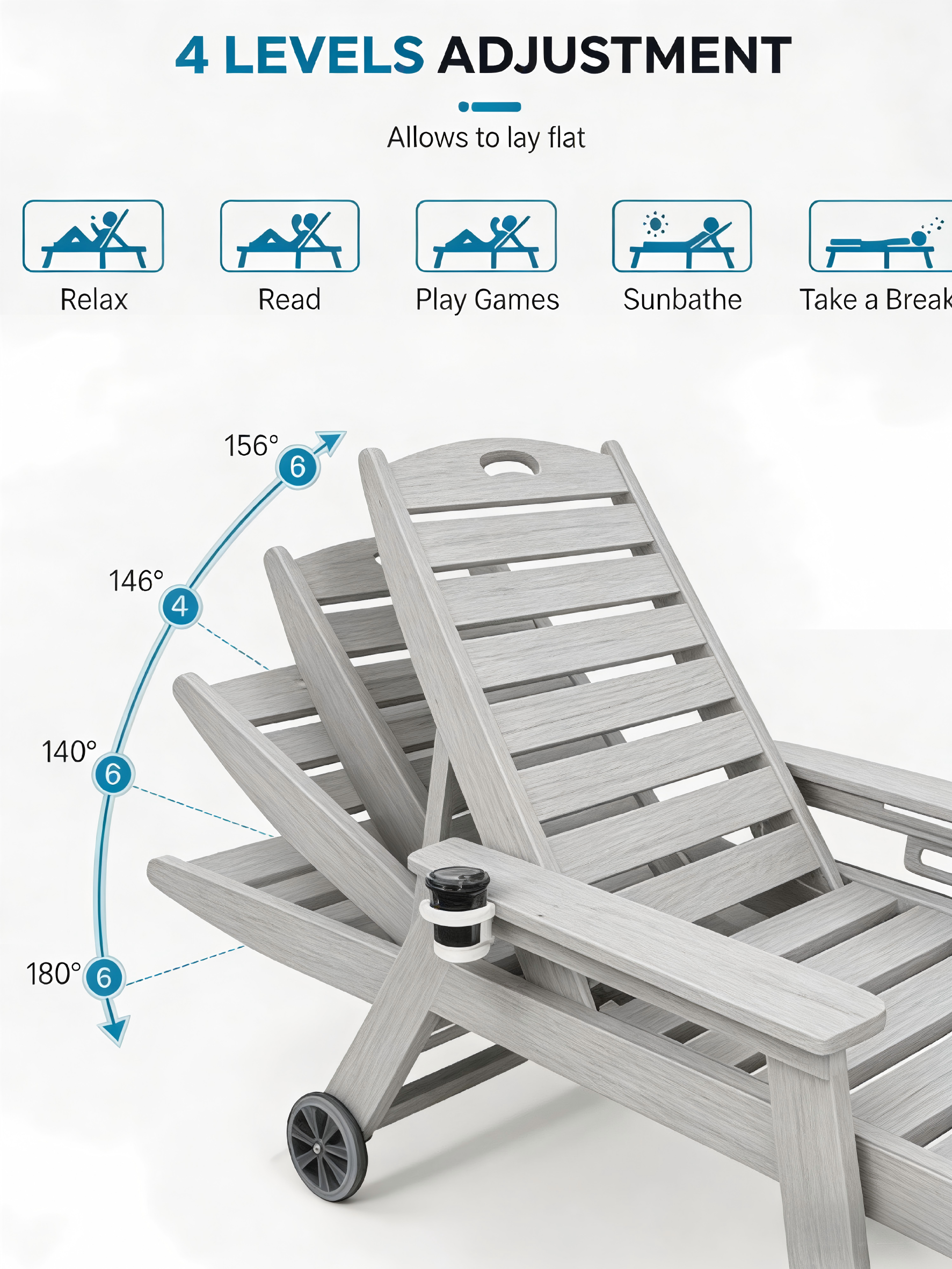 HDPE Chaise Lounge Chair Outdoor with Adjustable Backrest