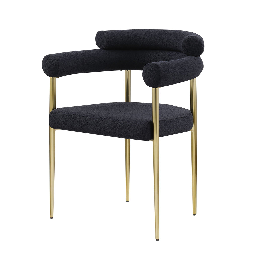Dining Chairs (Set of 2), Mid-Century Modern Dining Chairs, Kitchen Dining Room Chairs, Round Boucle Backrest Sherpa Dining Chair With Brushed Metal Legs