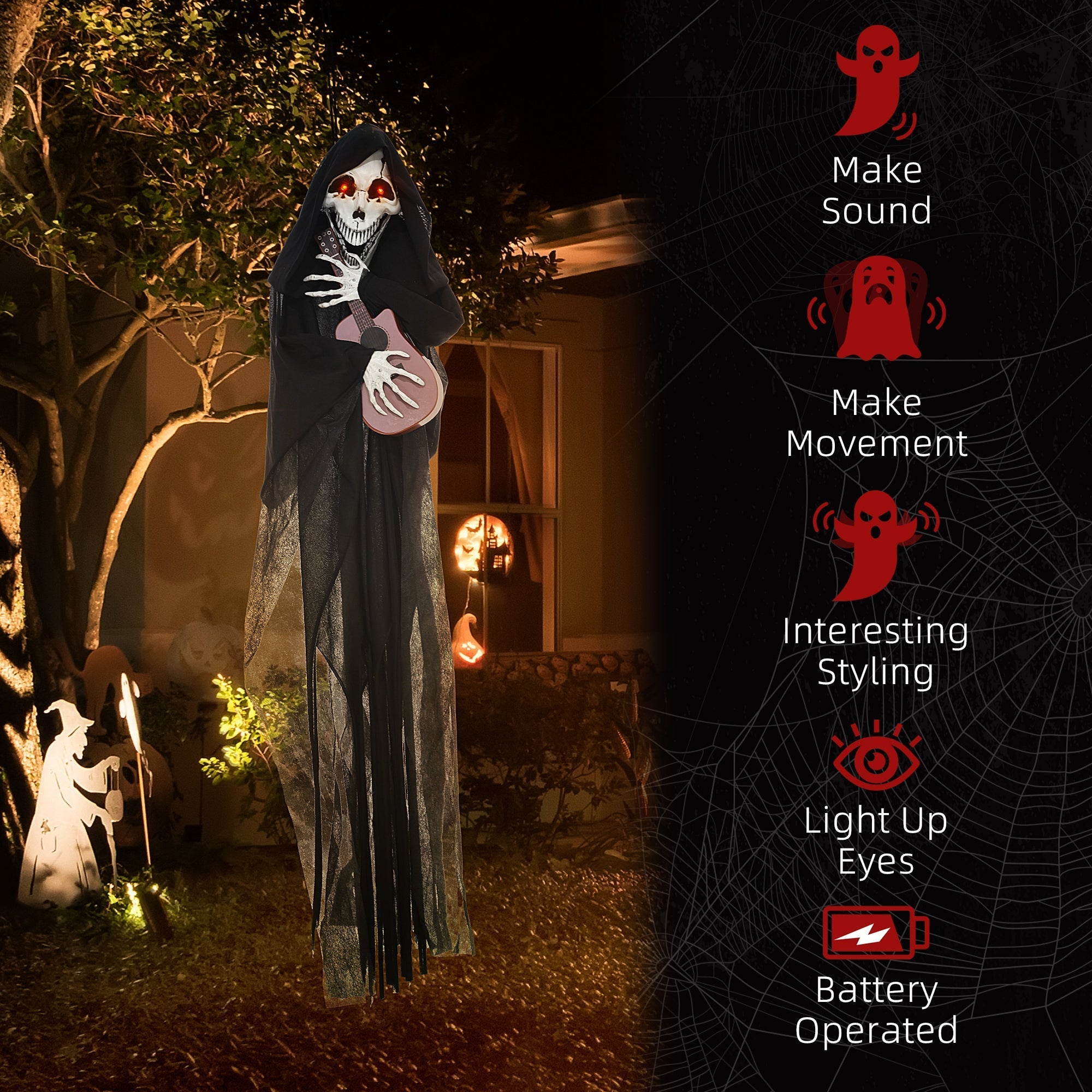 4.3' Animated Grim Reaper Guitarist with Motion and Sound Activation