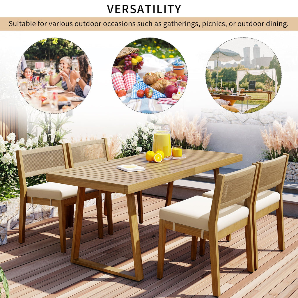 U_Style Multi-Person Outdoor Acacia Wood Dining Table and Chair Set