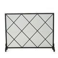 Minimalist Single Panel Iron Fireplace Screen with Diamond Design