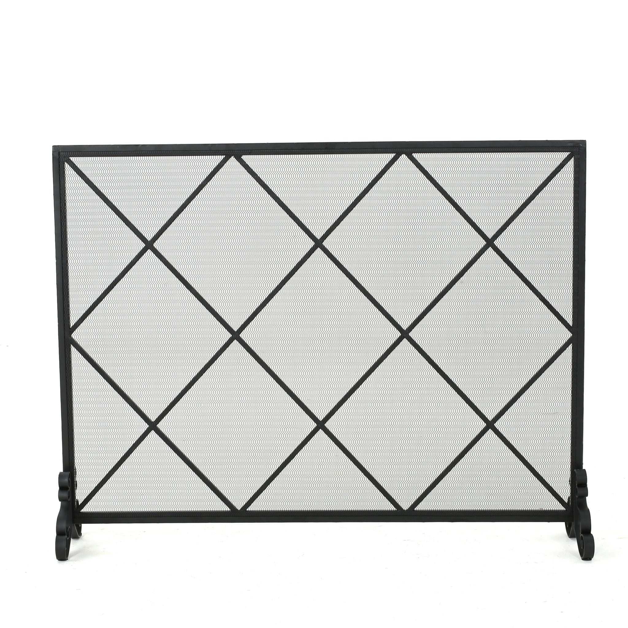 Minimalist Single Panel Iron Fireplace Screen with Diamond Design