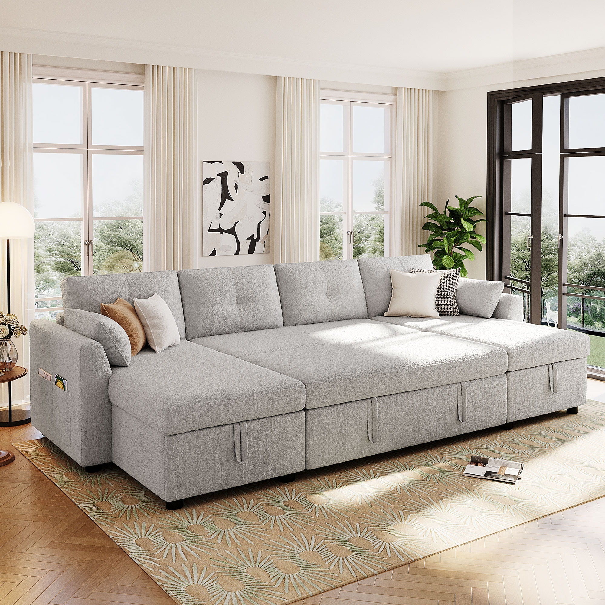 U-Shaped Sectional Sofa Bed With Storage And USB Ports