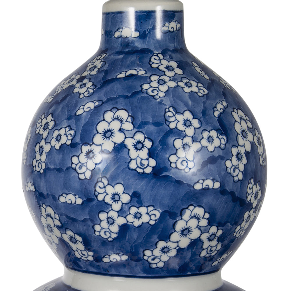 D13x25.7' Blue and White Round Two-Tiered Ceramic Vase Lamp
