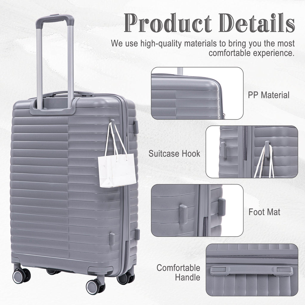 4-Piece PP Spinner Wheel Luggage Set with Cosmetic Case, Light Gray