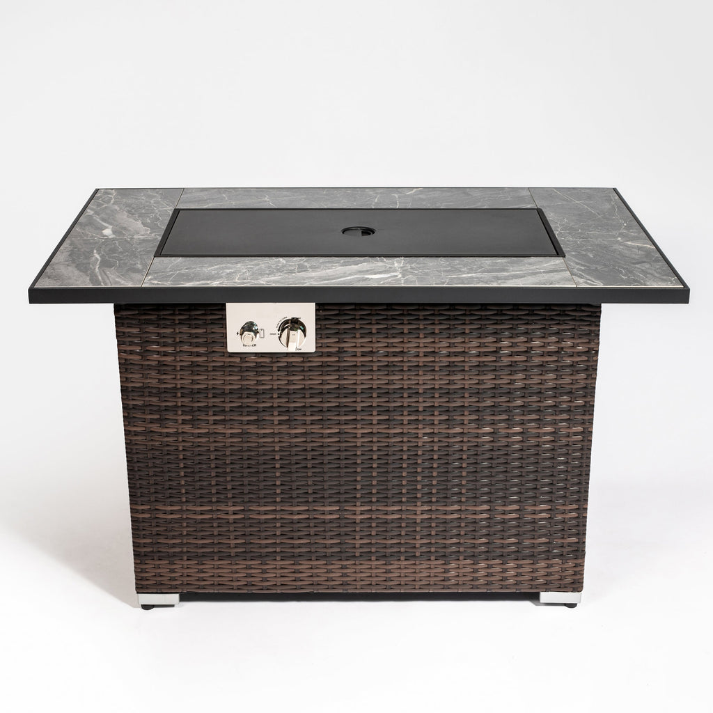 44' Propane Gas Fire Pit Table with Tile Top and Wicker Base