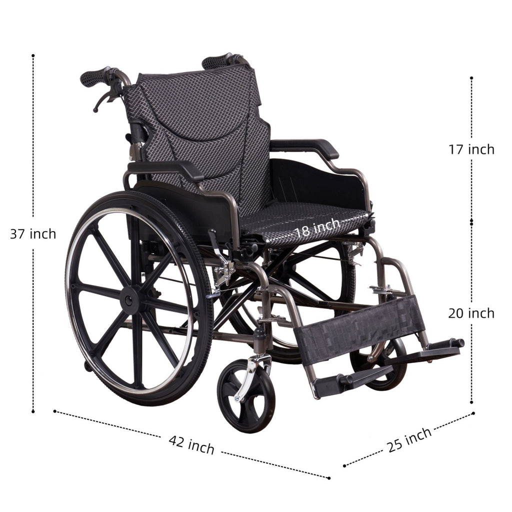 Lightweight Foldable Manual Wheelchair for Adults with Double Brakes