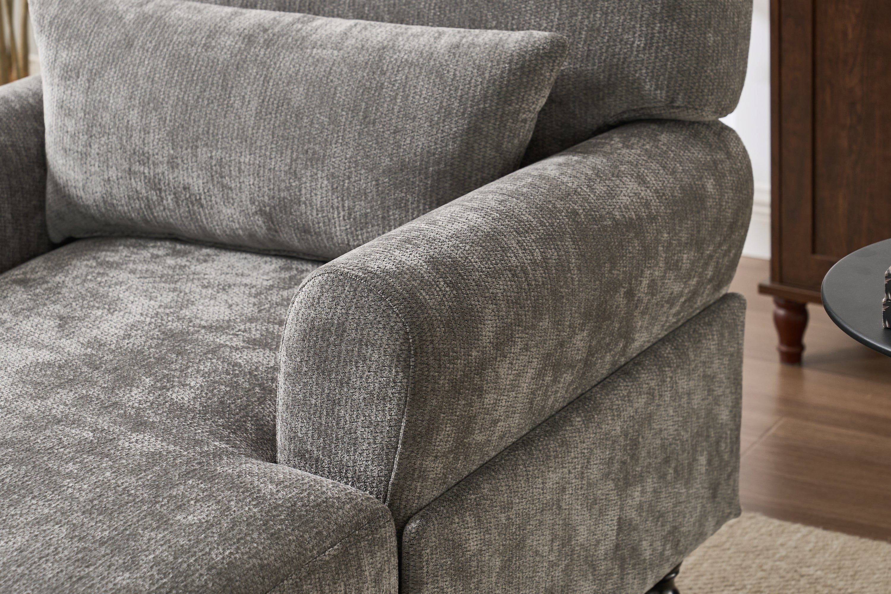 Modern Grey Upholstered Chaise Lounge Sofa Recliner