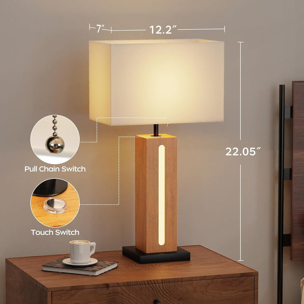 Table Lamps Set of 2, Modern Dimmable Bedside Lamps with Linen Shades