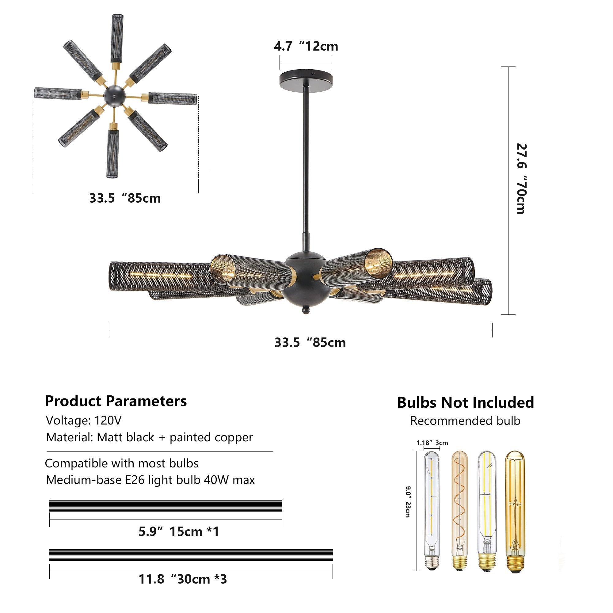 34' Modern Industrial Sputnik 8-Light Chandelier