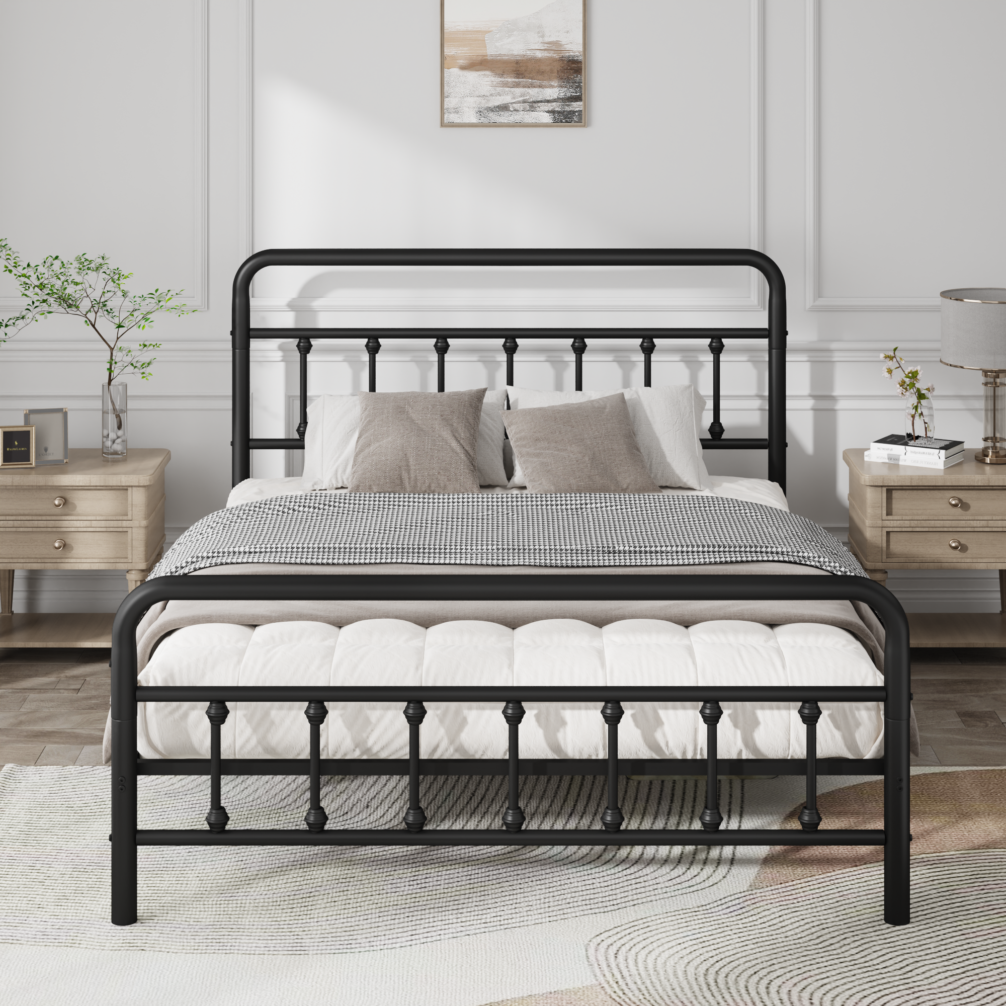 Metal Full Size Bed Frame with Headboard and Under Bed Storage